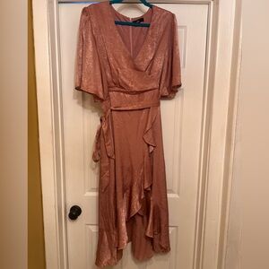 Lulus Wrapped Up In Love Mauve Satin Faux-Wrap Midi Dress: size XL, EUC
